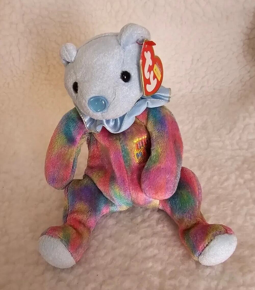 Ty Birthday Beanies March Bear Aquamarine Plush 2001 MWMT Heart Tag
